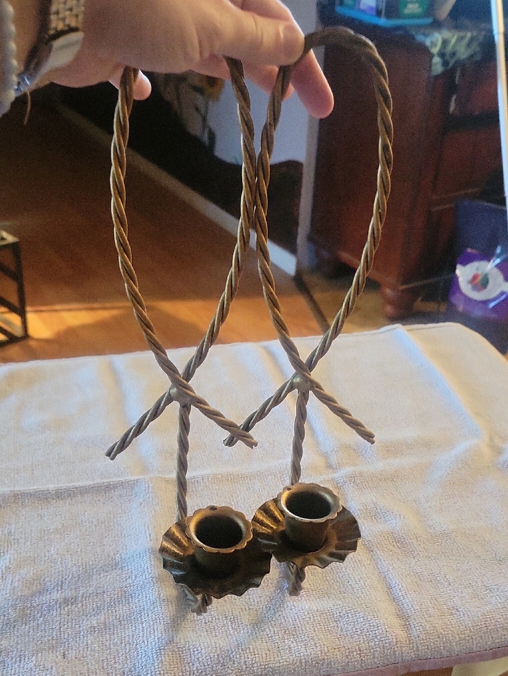 Home Interiors Twisted Metal Brass Tone Hanging Candle Holders: My Child Home